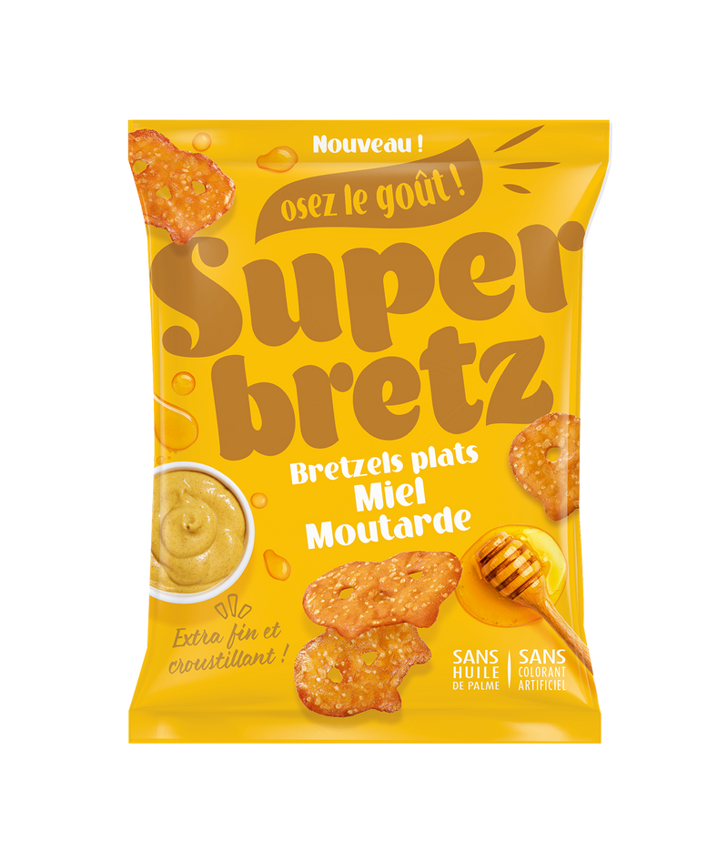 Bretzels Plats Miel et Moutarde Super Family - Snack aperitif sucre-sale 100g