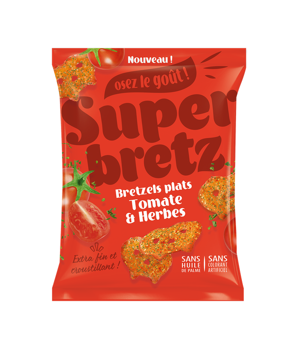 Bretzels Plats Tomate et Herbes Super Family - Snack aperitif croustillant 100g
