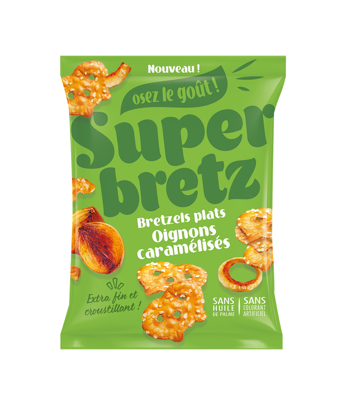 Bretzels Plats Oignons Caramelises Super Family - Snack aperitif savoureux 100g