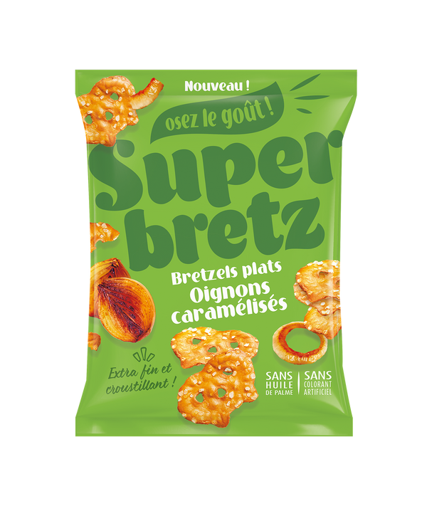 Bretzels Plats Oignons Caramelises Super Family - Snack aperitif savoureux 100g