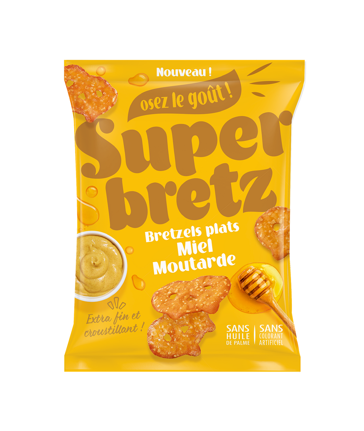 Bretzels Plats Miel et Moutarde Super Family - Snack aperitif sucre-sale 100g