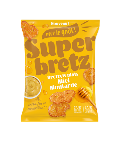 Bretzels Plats Miel et Moutarde Super Family - Snack aperitif sucre-sale 100g