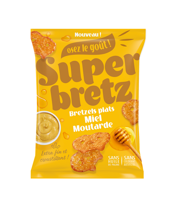 Bretzels Plats Miel et Moutarde Super Family - Snack aperitif sucre-sale 100g