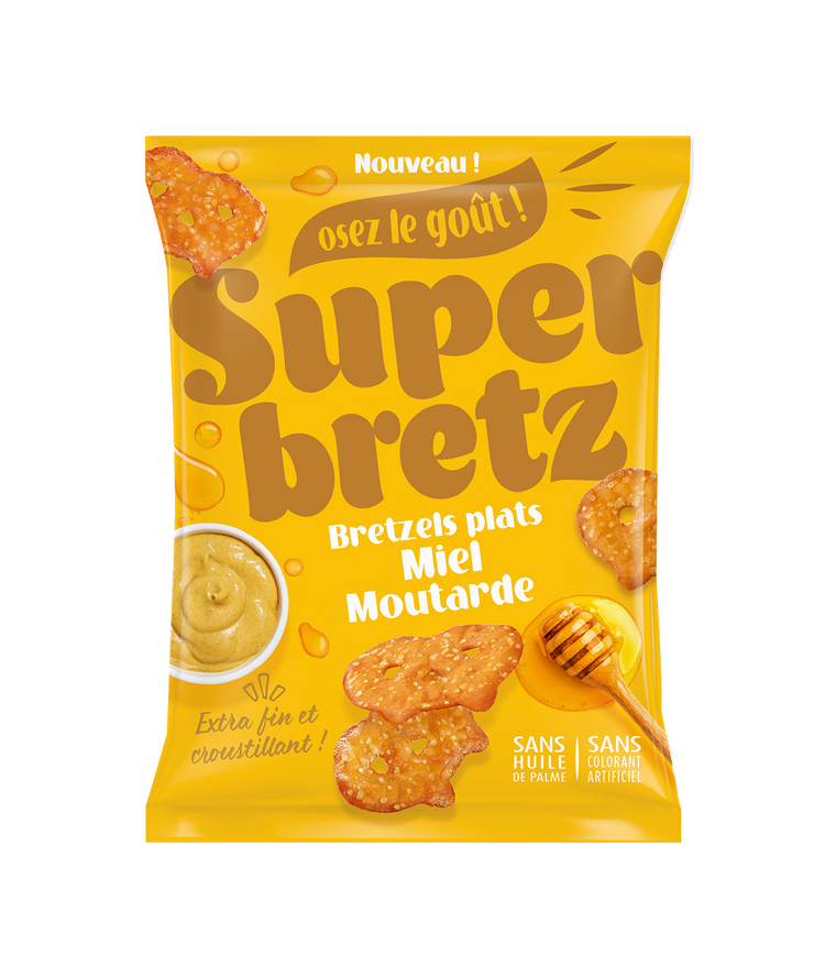 Bretzels Plats Miel et Moutarde Super Family - Snack aperitif sucre-sale 100g